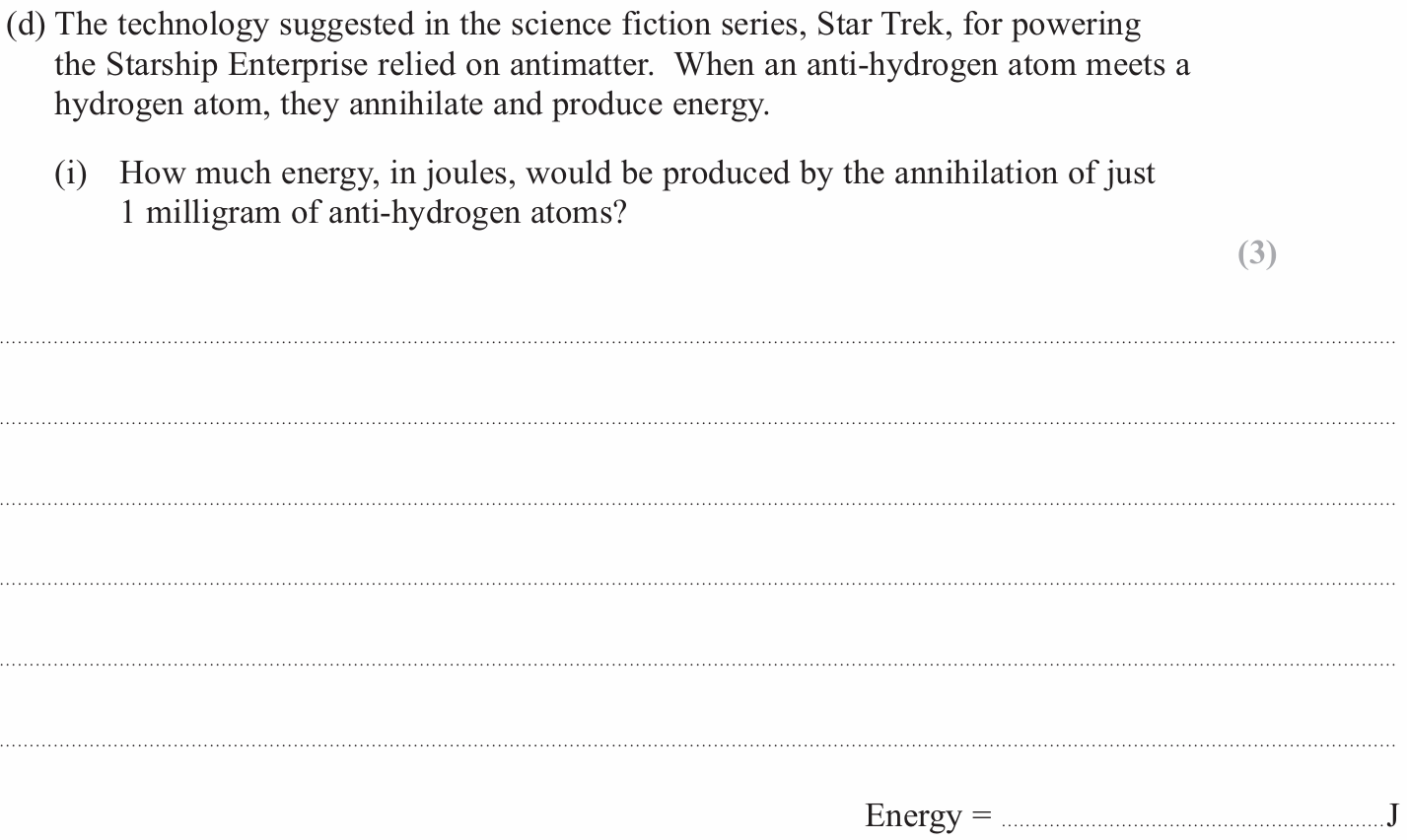 Edexcel Physics past paper question featuring the Starship Enterprise